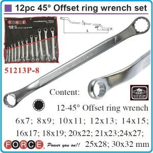 Ключове лули двустранни, DIN838, пълен к-т, 12 части, 45° profil, CrV, от 6-32mm, Force, 51213P-8.