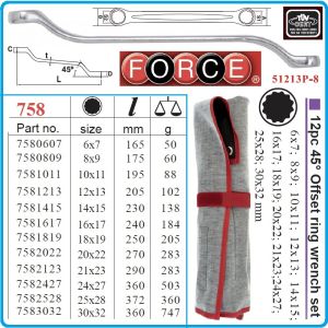 Ключове лули двустранни, DIN838, пълен к-т, 12 части, 45° profil, CrV, от 6-32mm, Force, 51213P-8.