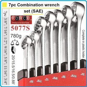 Ключове звездогаечни Inch/zoll, от 3/8"-3/4"AF, к-т 7ч, CrV, 15°, profile, DIN3113, Force, 5077S.