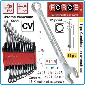 Ключове звездогаечни комбинирани, от 8-22mm, к-т 11 части, CrV, 15°, DIN3113, Force, 5115.