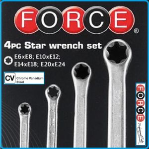 Ключове звезди E-torx, от E6-E24, двустранни прави, комплект от 4 части, CrV, Force, 5041.