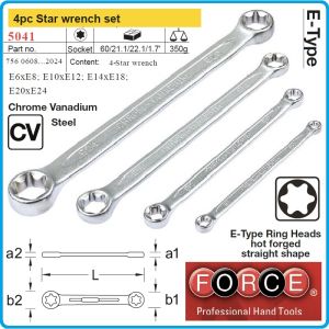 Ключове звезди E-torx, от E6-E24, двустранни прави, комплект от 4 части, CrV, Force, 5041.