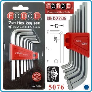 Шестограми Г-образни, от 1.5-6mm, двустранни на 90°, к-т 7 броя, къси, DIN2936, Force, 5076.