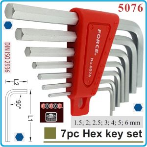 Шестограми Г-образни, от 1.5-6mm, двустранни на 90°, к-т 7 броя, къси, DIN2936, Force, 5076.