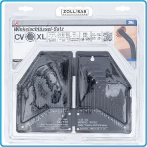 Шестограми Г-образни, Inch/Metric, к-т 30 броя, от 0.028“-3/8" + 0.7-10mm, къси на 90°, Kraftmann, 810.