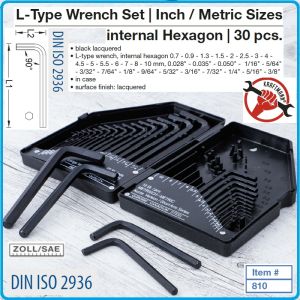 Шестограми Г-образни, Inch/Metric, к-т 30 броя, от 0.028“-3/8" + 0.7-10mm, къси на 90°, Kraftmann, 810.