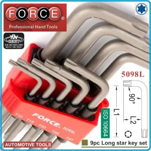 Шестограми Г-образни Torx, от T10-T50, к-т 9 броя, свити на 90°, дълги L, ISO10664, Force, 5098L.