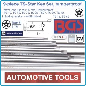 Петограми Г-Torx с отвор, к-т 9 броя, от TS10H-TS50H, свити на 90°, дълги XLTSH, ISO10664, BGS, 777.