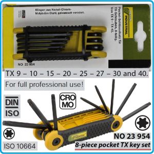 Шестограми Torx сгъваеми, 0 - 180°, от T9-T40, к-т 8 броя, къси, ISO 10664, Proxxon, 23954.