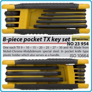 Шестограми Torx сгъваеми, 0 - 180°, от T9-T40, к-т 8 броя, къси, ISO 10664, Proxxon, 23954.
