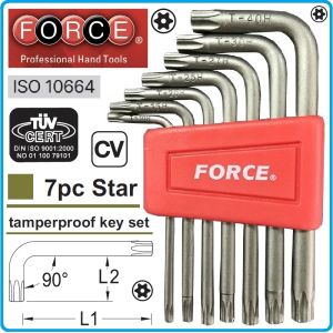 Шестограми Г-Torx с отвор, к-т 7 броя, от T10H-T40H, свити на 90°, къси, ISO10664, Force, 5071T.