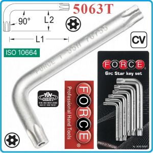 Шестограми Г-Torx с отвор, к-т 6 броя, от T40H-T60H, свити на 90°, къси, ISO10664, Force, 5063T.