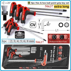 Шестограми Г-дръжка, от 2-8mm, за работа под ъгъл 25°, к-т 6 броя, дълги XL, DIN2936, Force, 50637.