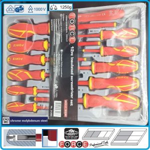 Отвертки изолирани VDE 1000V к-т, 12 броя, SL2.5-8 и PH0-3, CrMoV, с PVC дръжки, Force, 2125N.