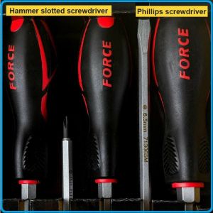 Отвертки ударни к-т, 10 броя, SL5.5-14 и PH1-4, ISO8764 DIN2380, CroMo, с PVC дръжка, Force, 2108.