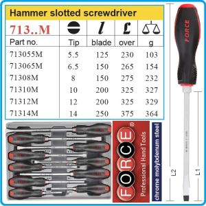 Отвертки ударни к-т, 10 броя, SL5.5-14 и PH1-4, ISO8764 DIN2380, CroMo, с PVC дръжка, Force, 2108.
