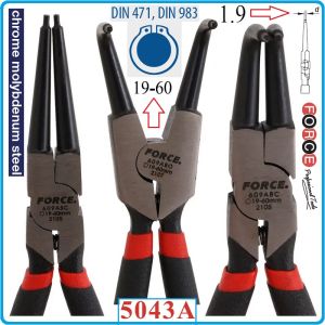 Клещи за зегери, к-т 4 броя, Ø1.9x180mm, прави и извити на 90°, DIN471 - DIN983, Force, 5043A.