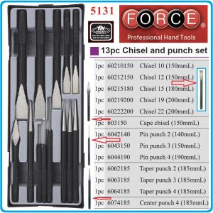 Секачи, пробои и избивачи к-т 13 части, 10-22mm, Ø2-4mm, център 4x185mm, Force, 5131.