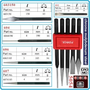 Секачи, пробой и избивач к-т 5 части, 12x150mm, Ø3-4mm, център 4x185mm, Force, 5054.