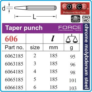 Пробои конусни к-т 5 части, за сглобки и щифтове, Ø2 - Ø6x185mmL, DIN6458, Force, 50512.