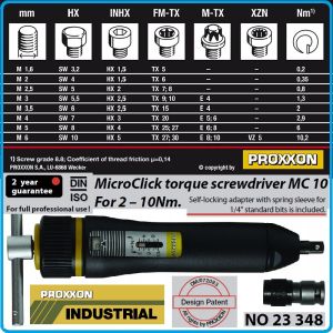 Отвертка динамометрична, 2-10Nm, автоматична, Mini 6.3mm - 1/4", скала 0.2Nm, Proxxon, 23348.