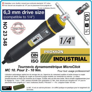 Отвертка динамометрична, 2-10Nm, автоматична, Mini 6.3mm - 1/4", скала 0.2Nm, Proxxon, 23348.