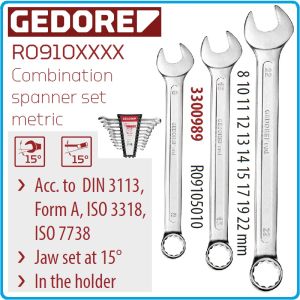 Ключове звездогаечни, от 8-22mm, к-т от 10 части, CrV, DIN3113, ISO3318, UD profile, Gedore, R9105010.