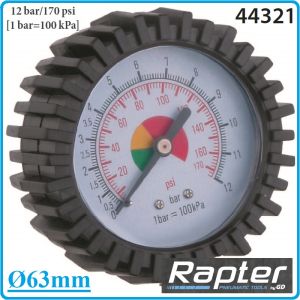 Пистолет за гуми с манометър, Ø63mm, economic, 0-12Bar, Rapter, ATIG1000.