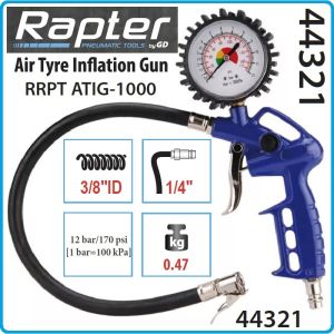 Пистолет за гуми с манометър, Ø63mm, economic, 0-12Bar, Rapter, ATIG1000.