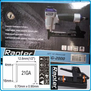 Такер пневматичен, Пистолет за кламери, скоби, 21GA 6-16mm, 4-7Bar, Rapter, SG-2000.