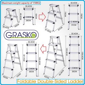 Стълба, стъпало, сгъваема, Alu, двураменна, 0.73 или 0.98m, Grasko, 55111-12