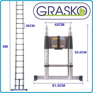 Стълба телескопична, Alu, двураменна, 2x6, 2х7 или 2x8 стъпала, 3.8m, 4.4m или 5.0m, Grasko, 55108-10