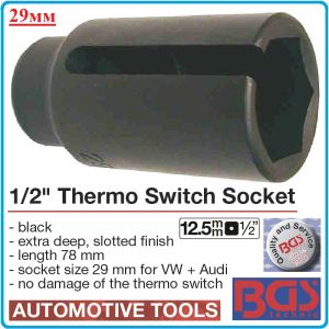 Вложка за дюзи с шлиц 29 mm, ключ специален, Thermo Switch, 1/2", h 78 mm, BGS, 2537.