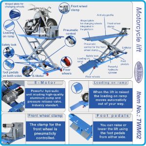 Подемник за мотоциклети, платформа електрохидравлична, 500Kg, h1200mm, Twin Busch, TWM02.