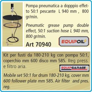 Грес помпа 400Bar, такаламит за варел 180 - 210Kg, к-т, 50:1, 800gr/min, Apac, 70940KIT