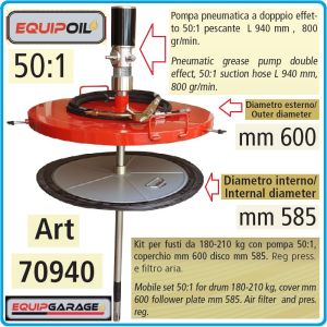 Грес помпа 400Bar, такаламит за варел 180 - 210Kg, к-т, 50:1, 800gr/min, Apac, 70940KIT