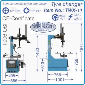 2в1, Баланс и демонтаж машини за гуми, к-т 10"-24″, 230V-400V - 1.1kW, полуавтоматични, Twin Busch, TWF-00 + TWX-11.