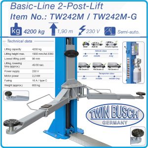 Подемник двуколонен, 4.2t, крик, долна синхронизация и ръчни спирачки, Twin Busch, TW 242 M.