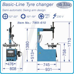 3в1, Подемник + Баланс + Демонтаж машини, к-т 4.2t, 22″, 230V, Twin Busch, TW 242 M, TWF-150 + TWX-610.