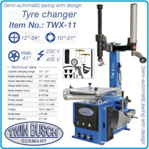 2в1, Баланс и демонтаж машини за гуми, к-т 10"-24″, 230V - 1.1kW, TFT дисплей, Twin Busch, TWF-95 + TWX-11.