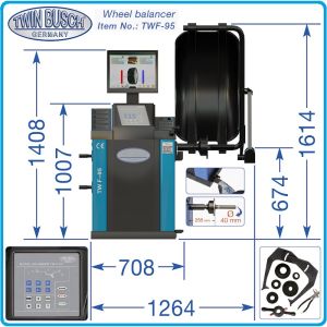 2в1, Баланс и демонтаж машини за гуми, к-т 10"-24″, 230V - 1.1kW, TFT дисплей, Twin Busch, TWF-95 + TWX-11.