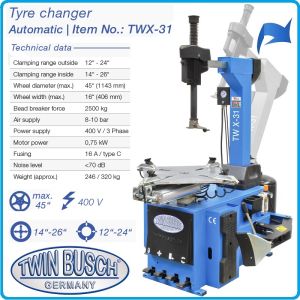 2в1, Баланс и демонтаж машини за гуми, к-т 10"-26″, 1.1kW, TFT дисплей, Twin Busch, TWF-95 + TWX-31.