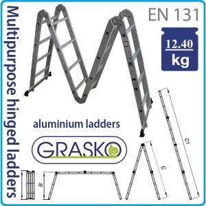 Стълба, алуминий, мултифункционална, 4x4, сгъваема, 4.7m, Grasko, 55121.