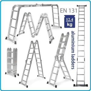 Стълба, алуминий, мултифункционална, 4x4, сгъваема, 4.7m, Grasko, 55121.