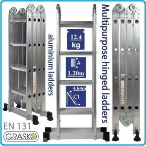 Стълба, алуминий, мултифункционална, 4x4, сгъваема, 4.7m, Grasko, 55121.