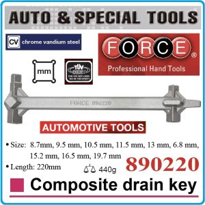 Ключ за картери комбиниран L220mm, ключове за пробки к-т 10 части, Sq6.8-19.7mm, Force, 890220.