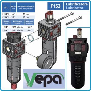 Омаслител пневматичен, регулируем, 3/8", 2060l/min, 13Bar, за сгъстен въздух, Vepa, F153/2.