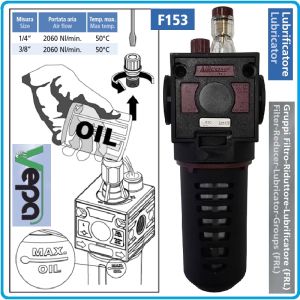 Омаслител пневматичен, регулируем, 3/8", 2060l/min, 13Bar, за сгъстен въздух, Vepa, F153/2.