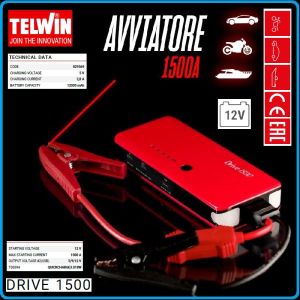 Стартиращо устройство 1500A, външна батерия, 12V, LiPo, 12Ah, Telwin, DRIVE 1500, 829569.