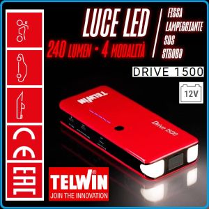 Стартиращо устройство 1500A, външна батерия, 12V, LiPo, 12Ah, Telwin, DRIVE 1500, 829569.